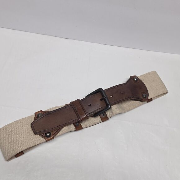 Linea Pelle Vintage Collection Brown Leather & Beige Stretch Belt Women\'s S/M